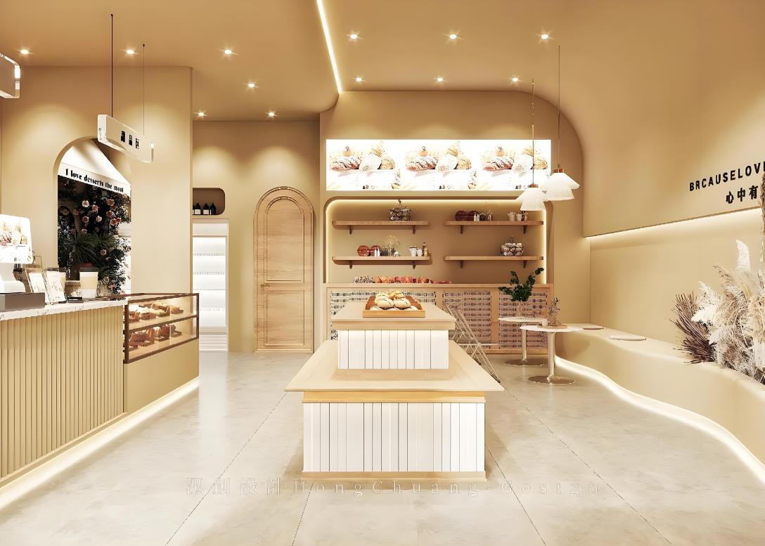 55平甜品店裝修設計案例，暖色奶油風格