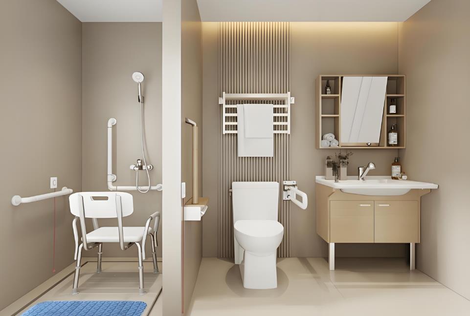 不鏽鋼扶手加防滑瓷磚貼